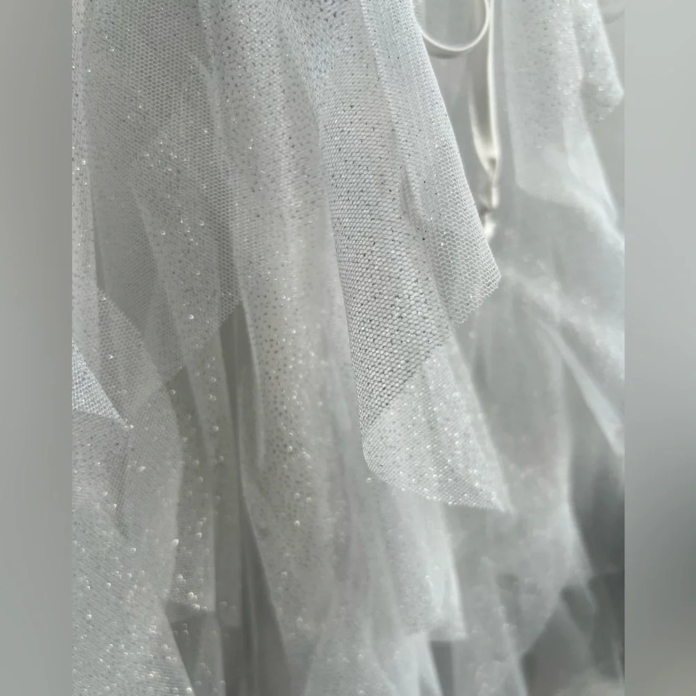 🆕 Pear Culture White Ruffle Women’s Spaghetti Strap Wedding Dress 13/14(S,M) - Picture 10 of 12